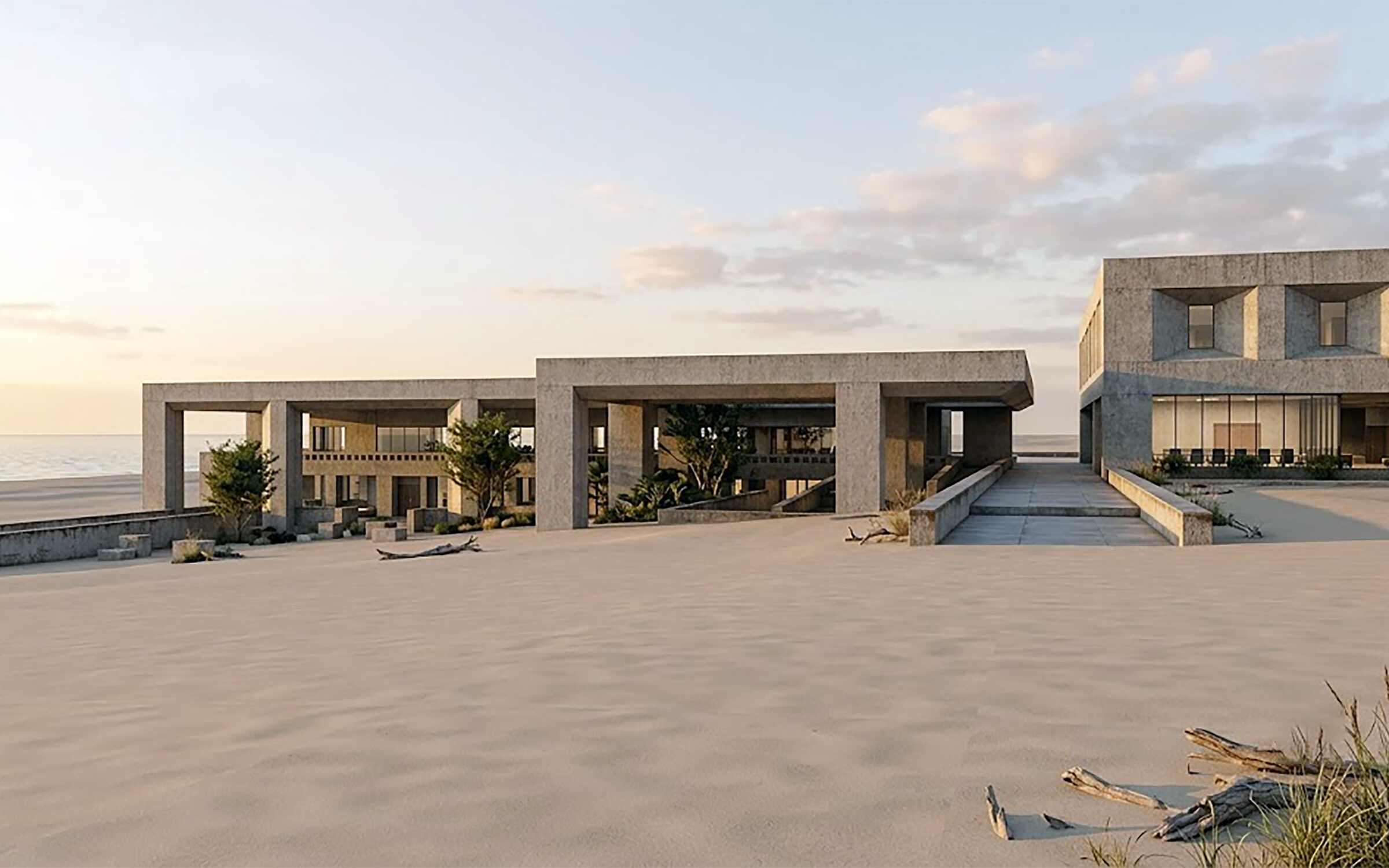 Conjunto arquitectónico de Grupo Terra al atardecer