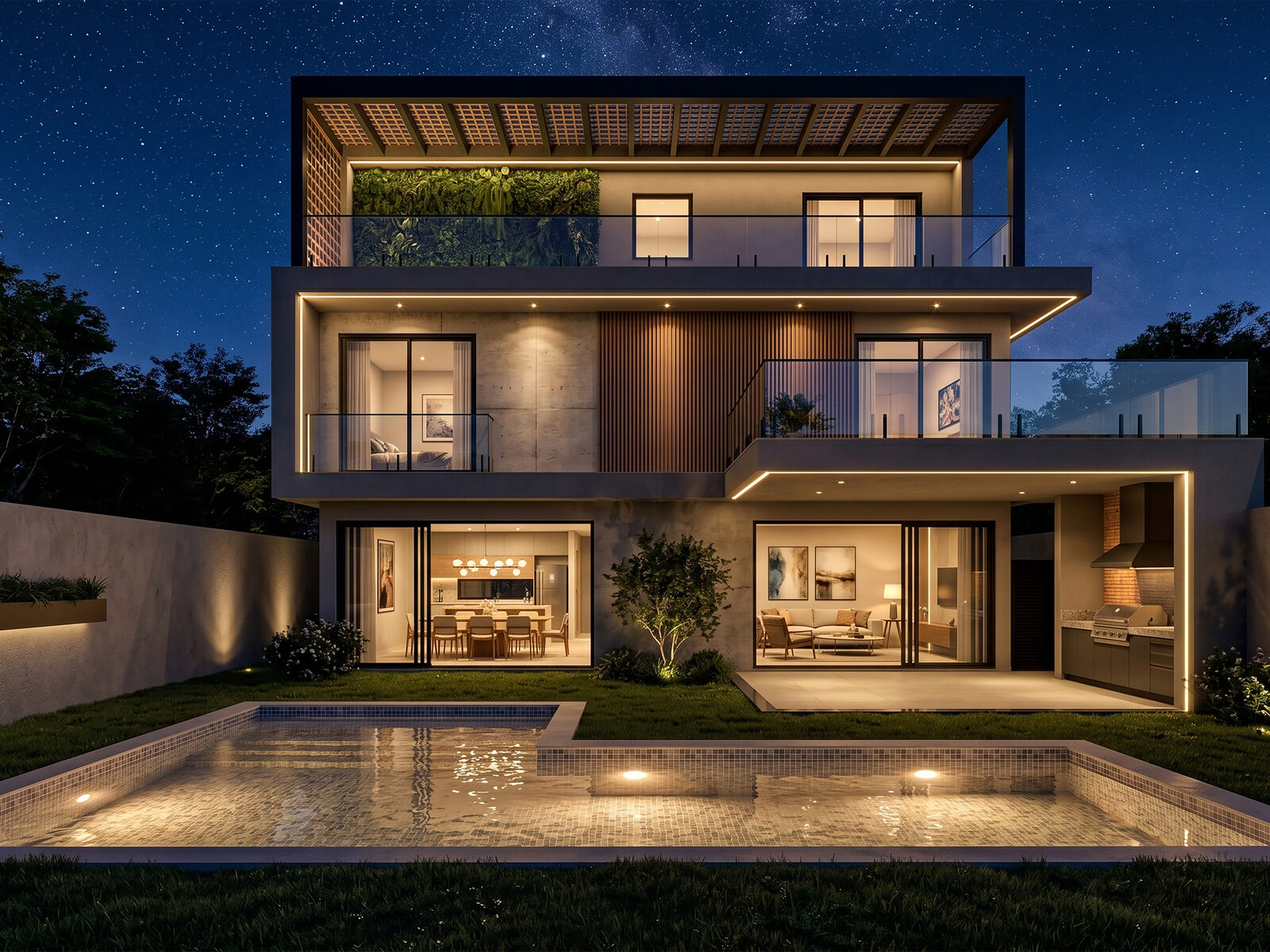 Casa Terra — vivienda unifamiliar de noche